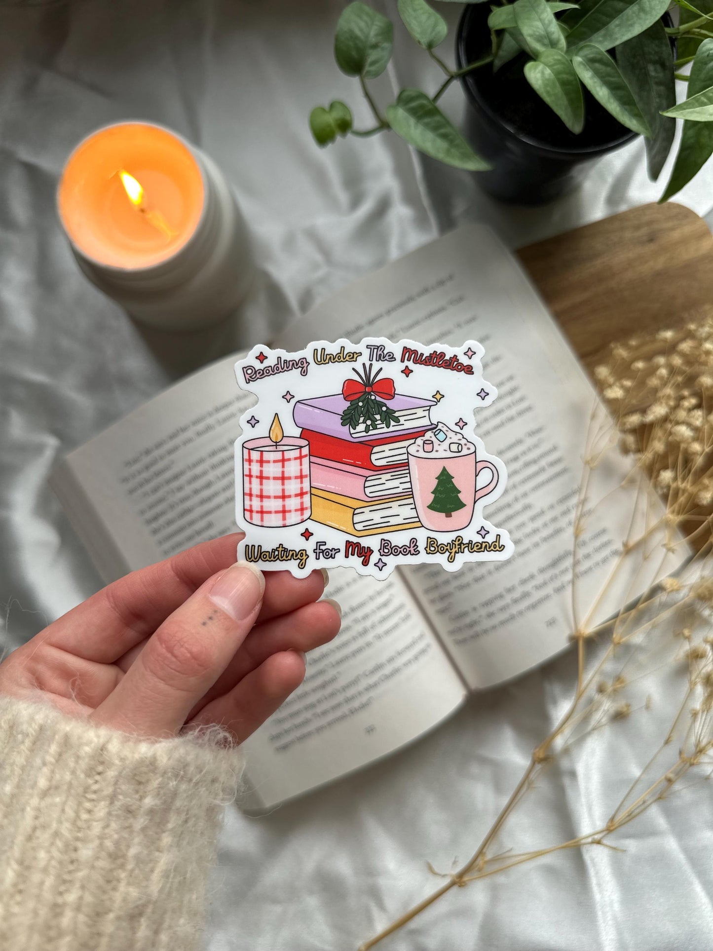 Reading Under The Mistletoe Book Stack Sticker