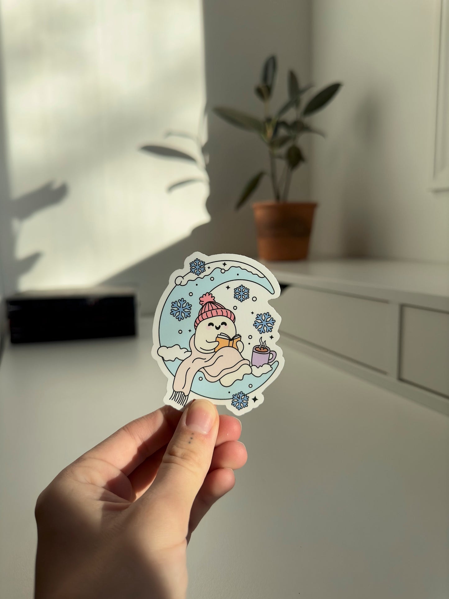 Bookish Ghostie Reading on a Winter Moon Sticker
