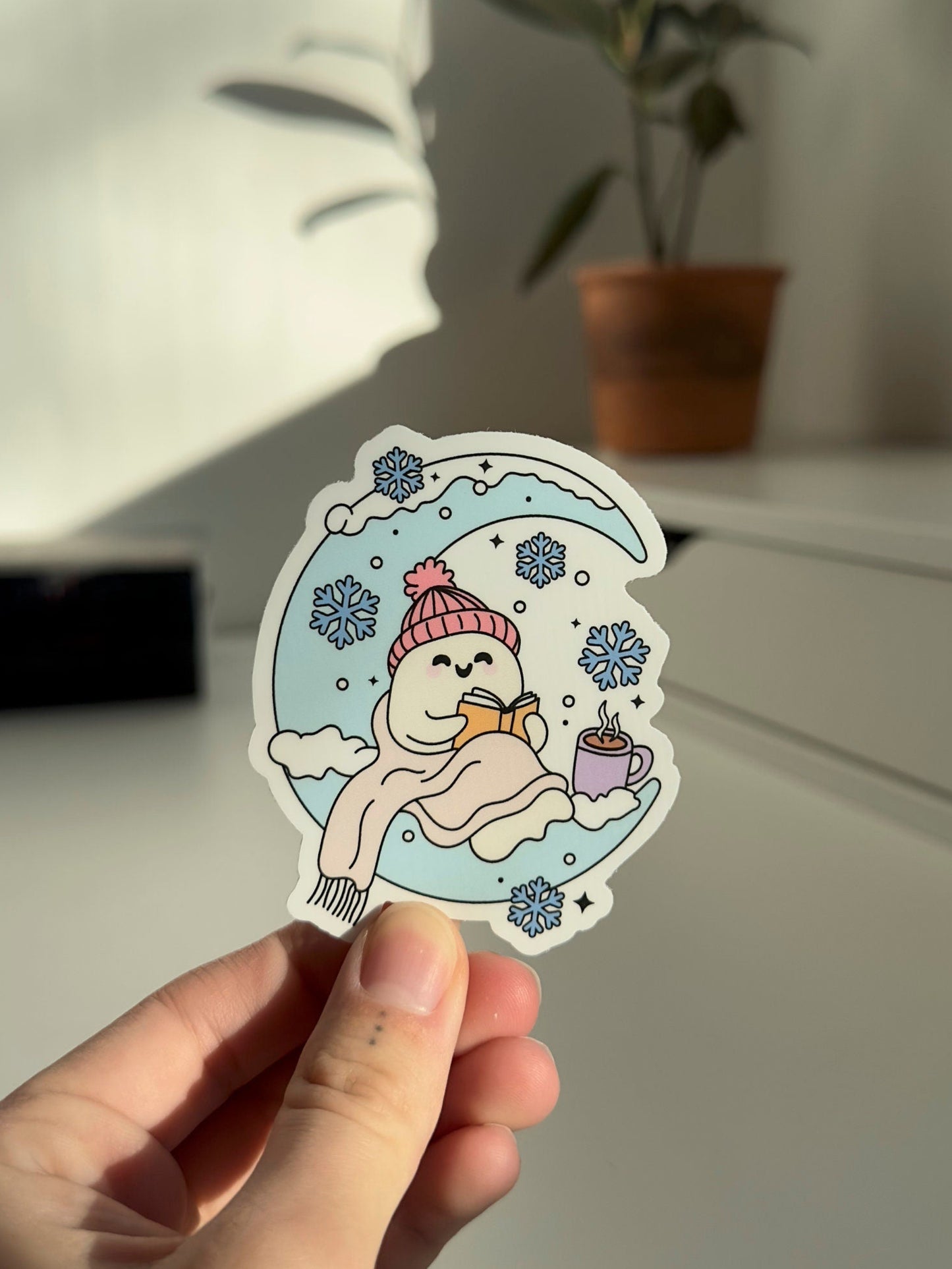 Bookish Ghostie Reading on a Winter Moon Sticker