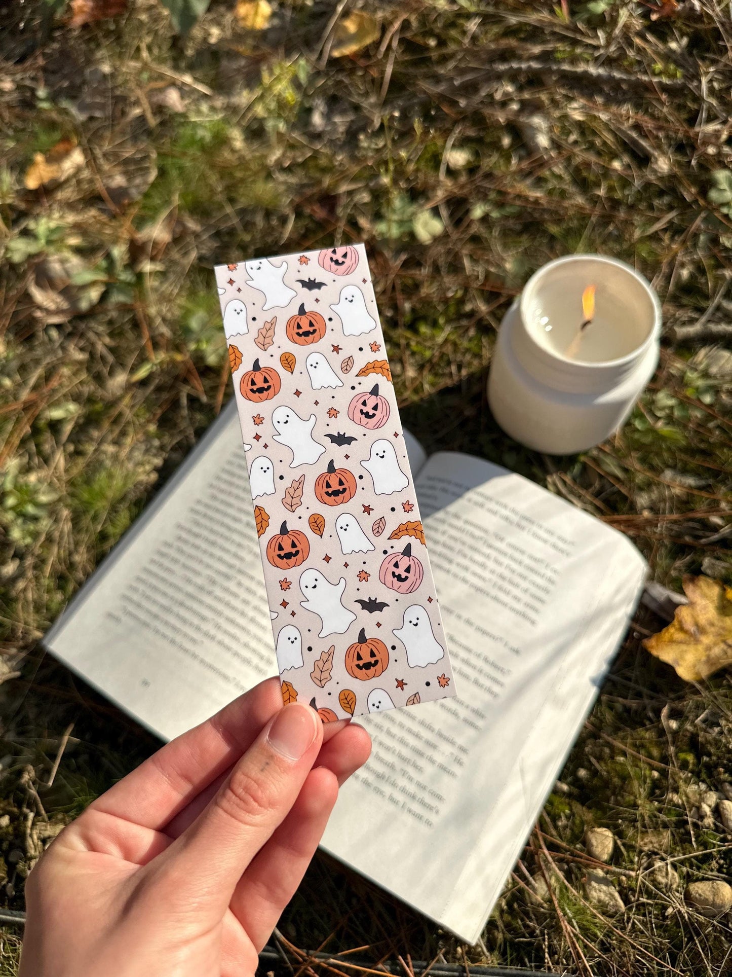 Cute Ghost and Pumpkin Pattern Bookmark