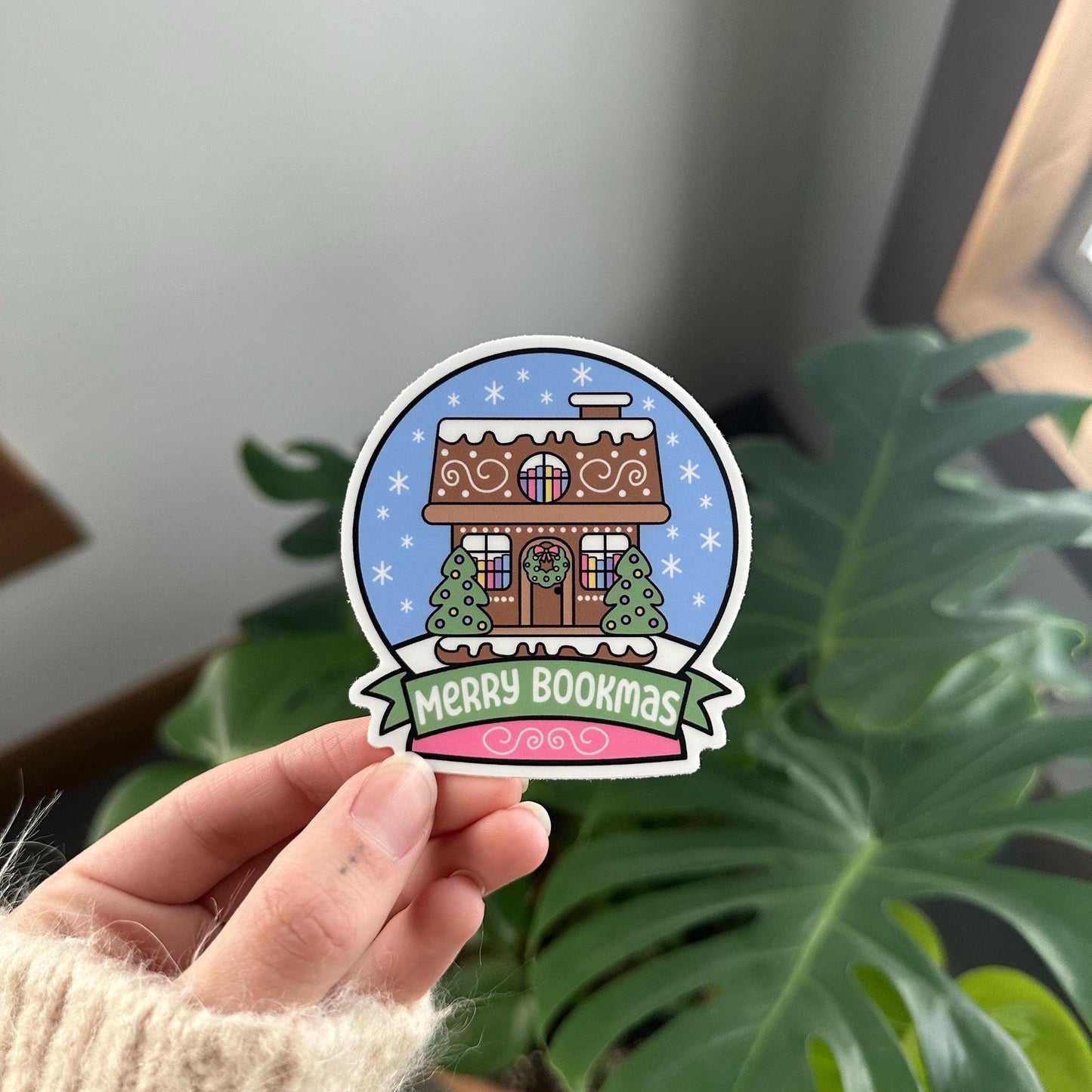 Merry Bookmas Gingerbread Bookshop Snow Globe Sticker