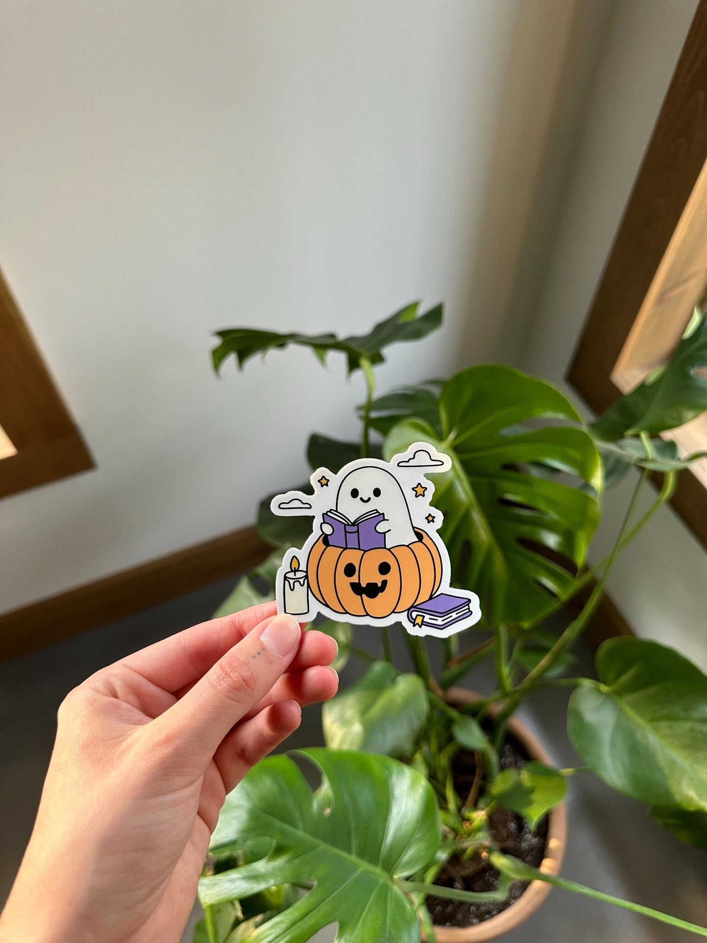 Ghost Reading In a Pumpkin Sticker