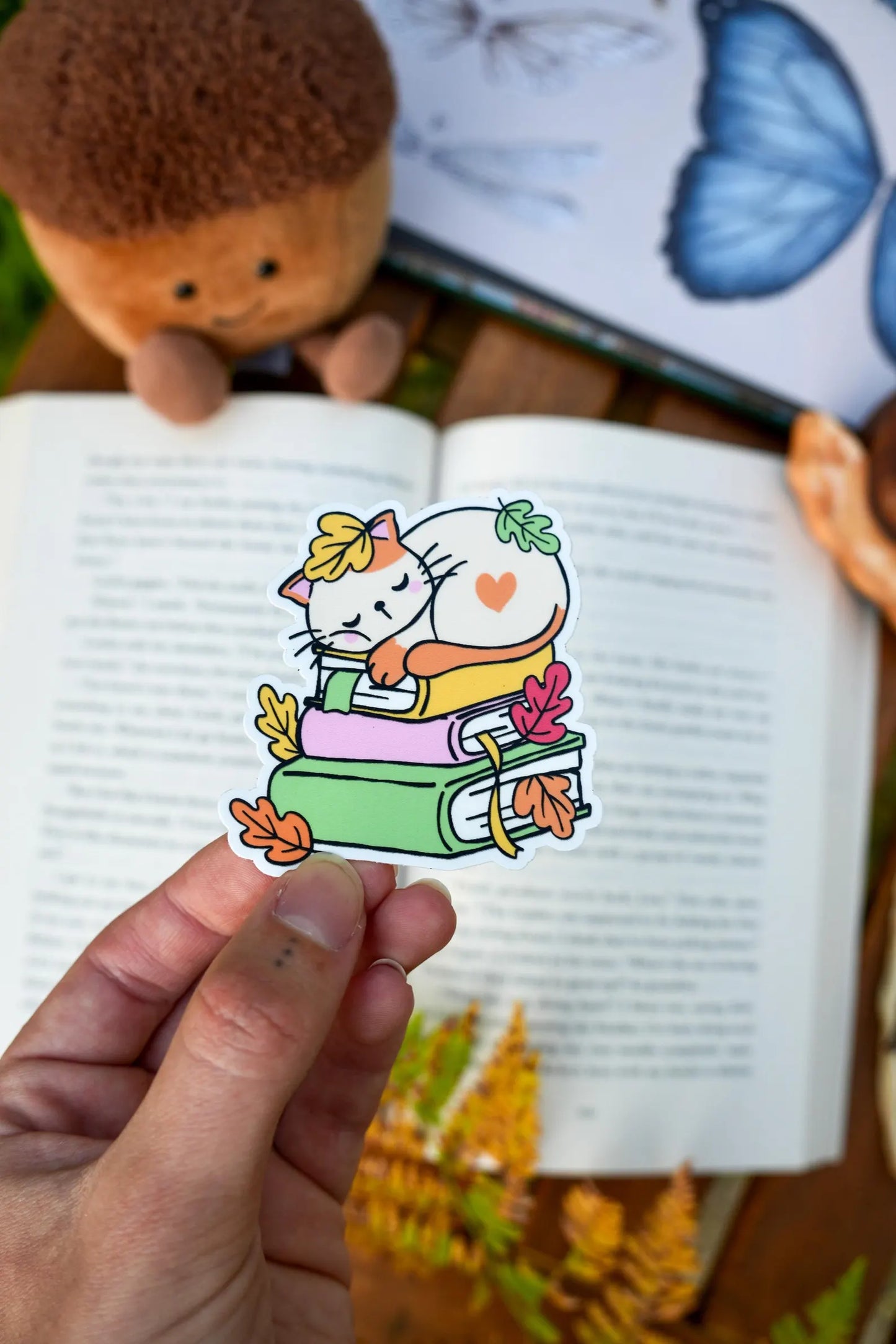 Sleeping Autumn Cat Bookstack Sticker