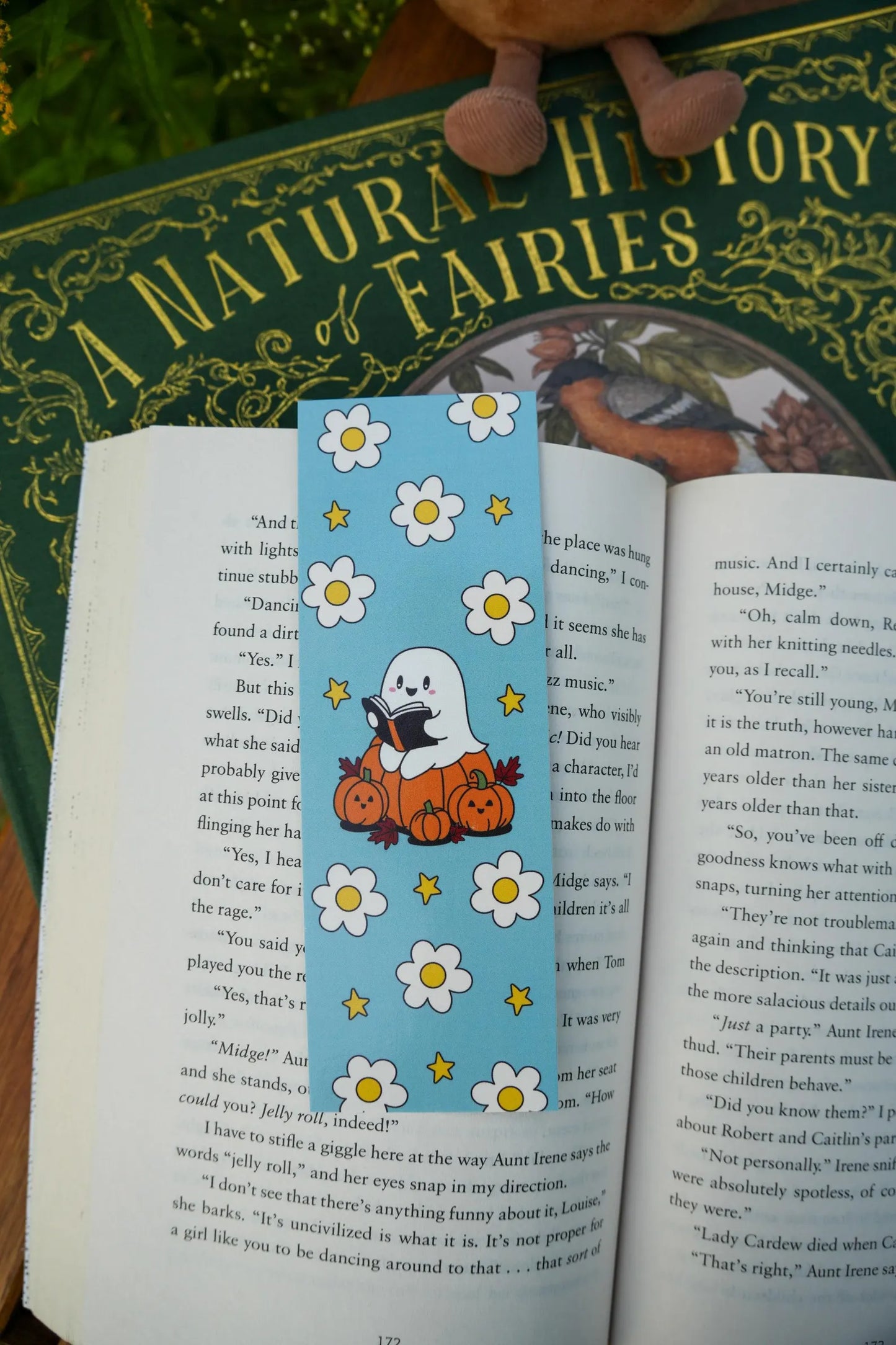 Ghost Reading on a Pumpkin Bookmark