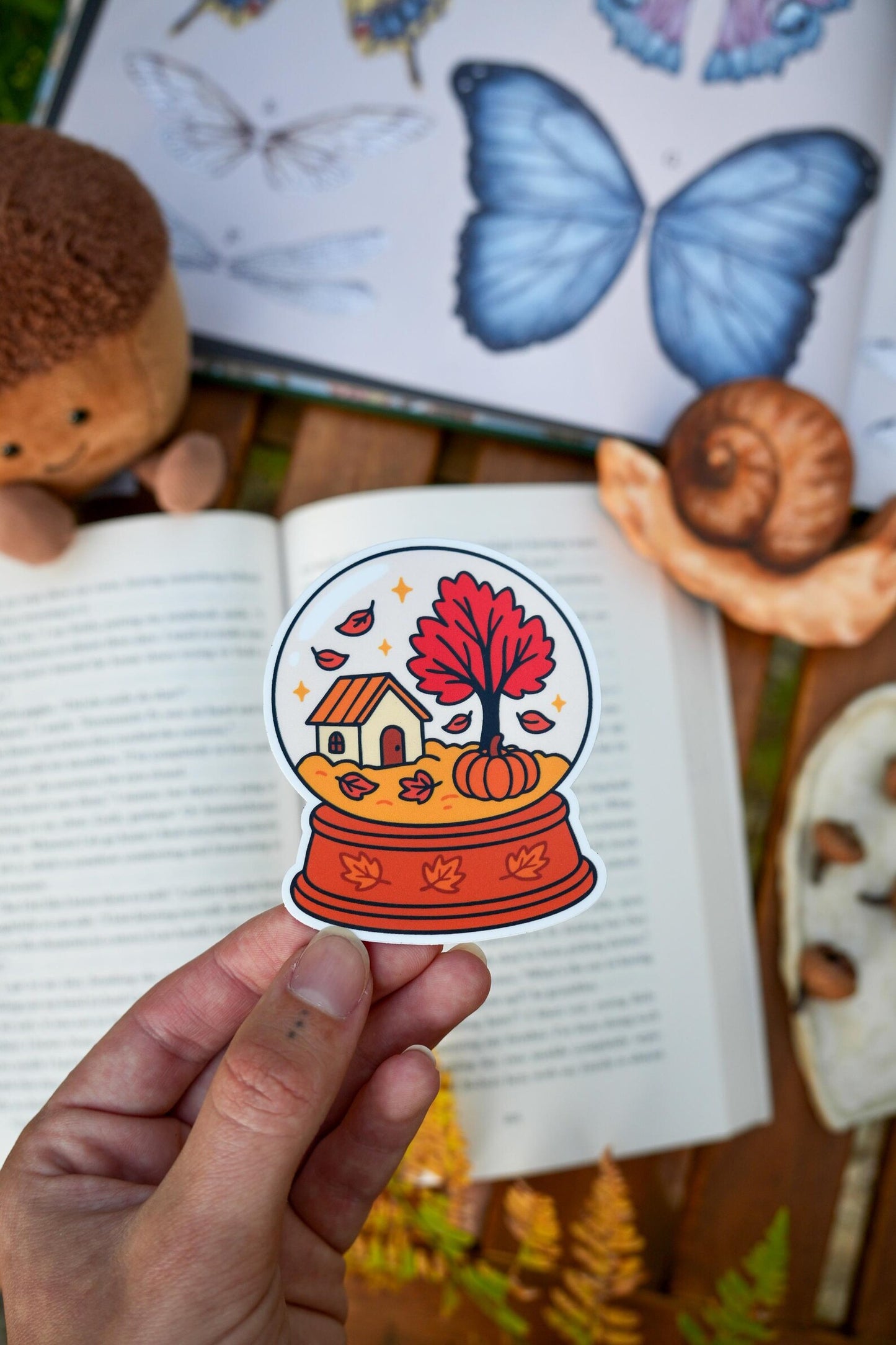 Fall Cottage in a Globe Sticker