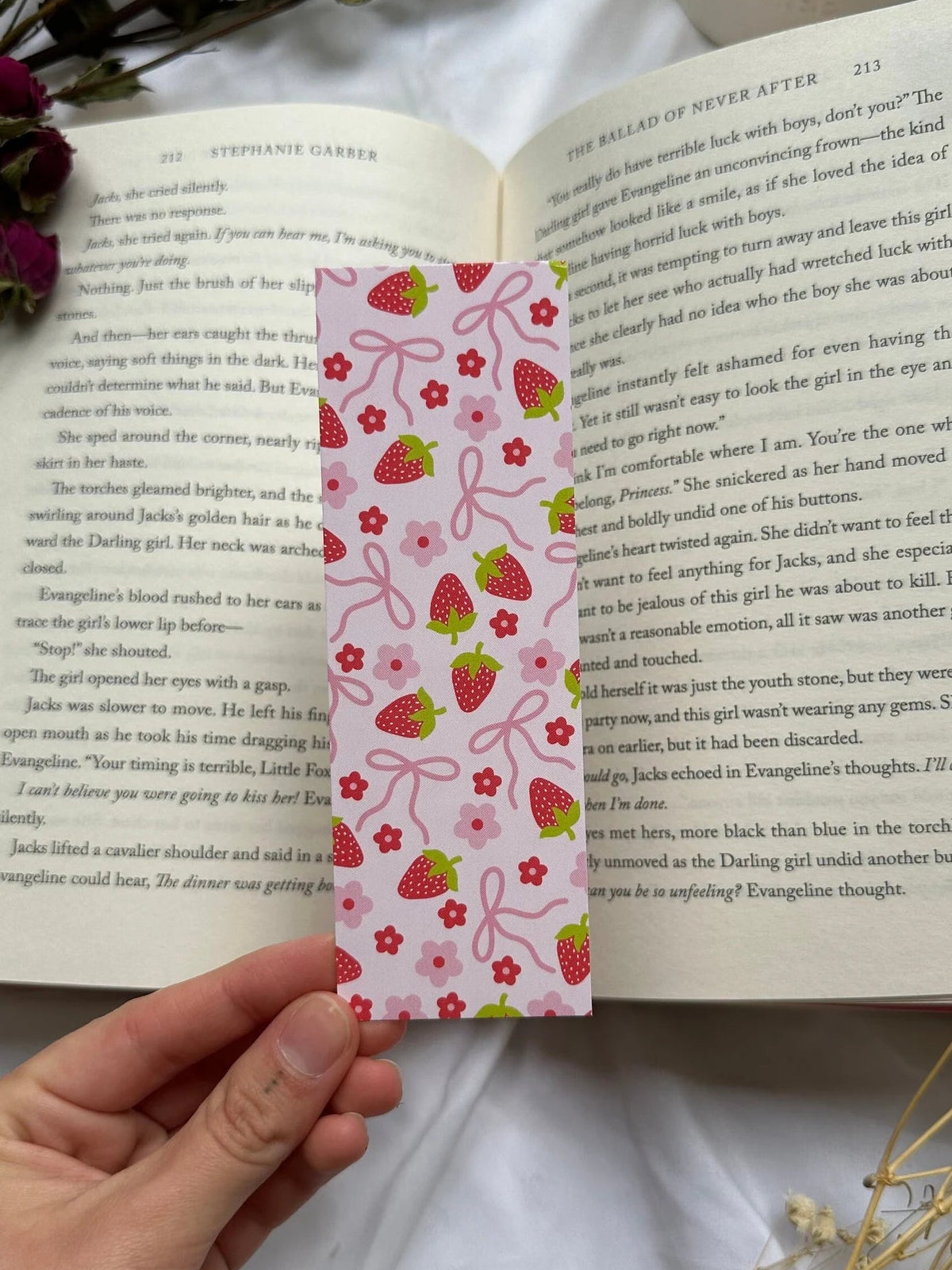 Strawberry Bow Floral Bookmark
