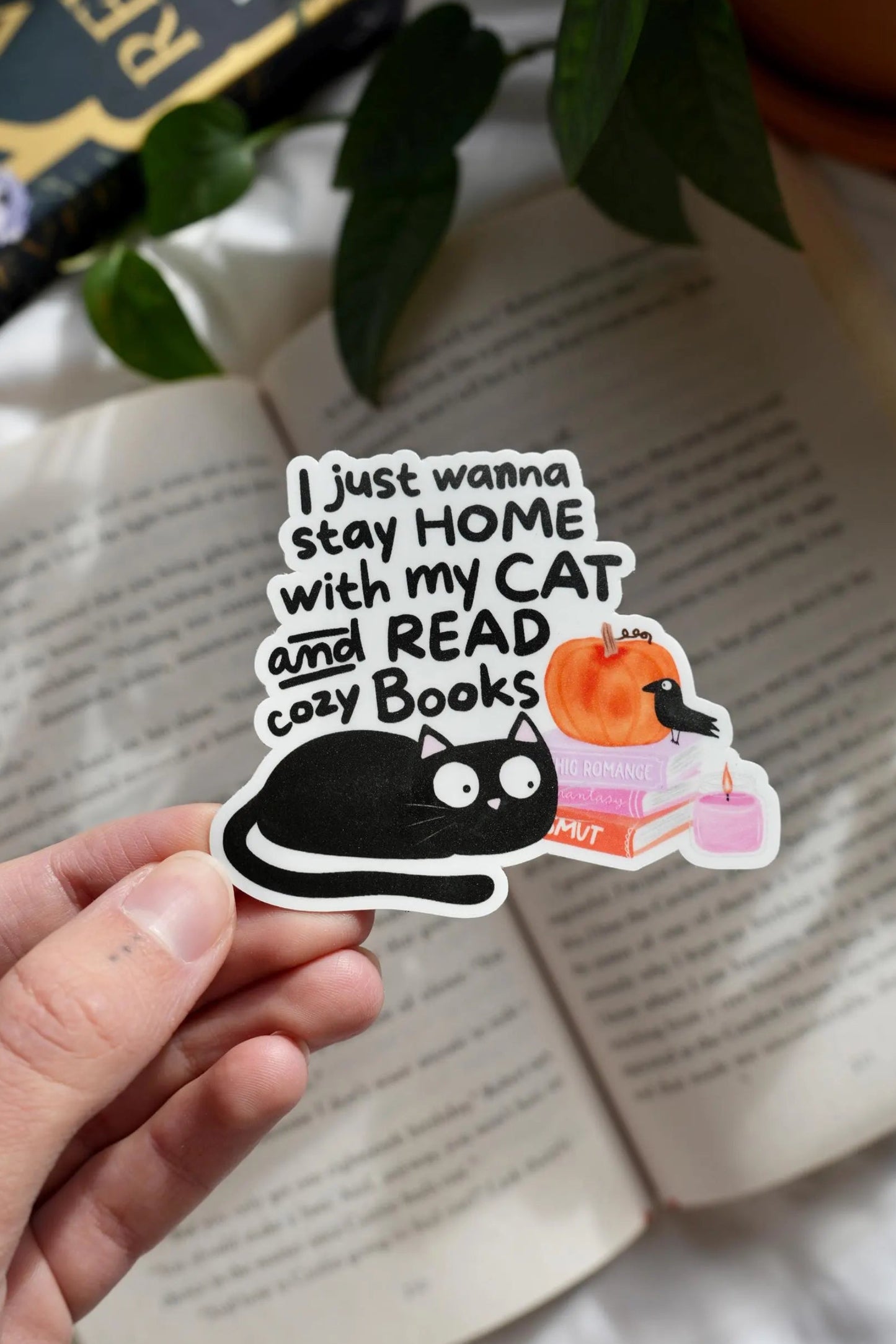 I just wanna stay home with my cat and read cozy books sticker