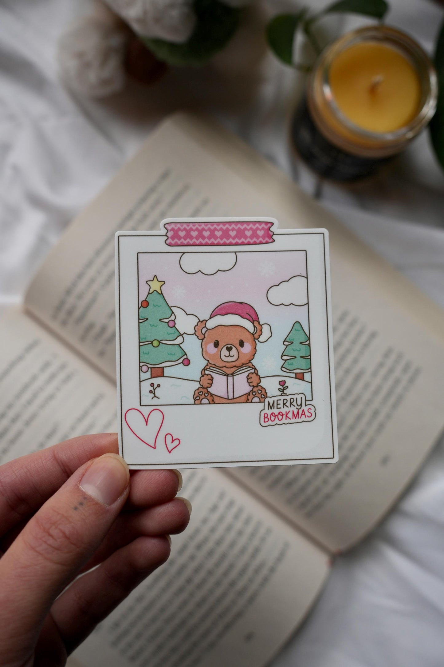 Merry Bookmas Bear Polaroid Sticker