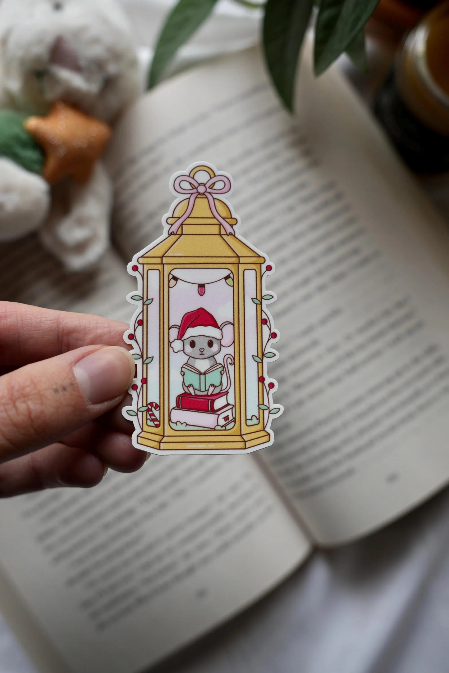 Mouse Reading in Lantern Sticker