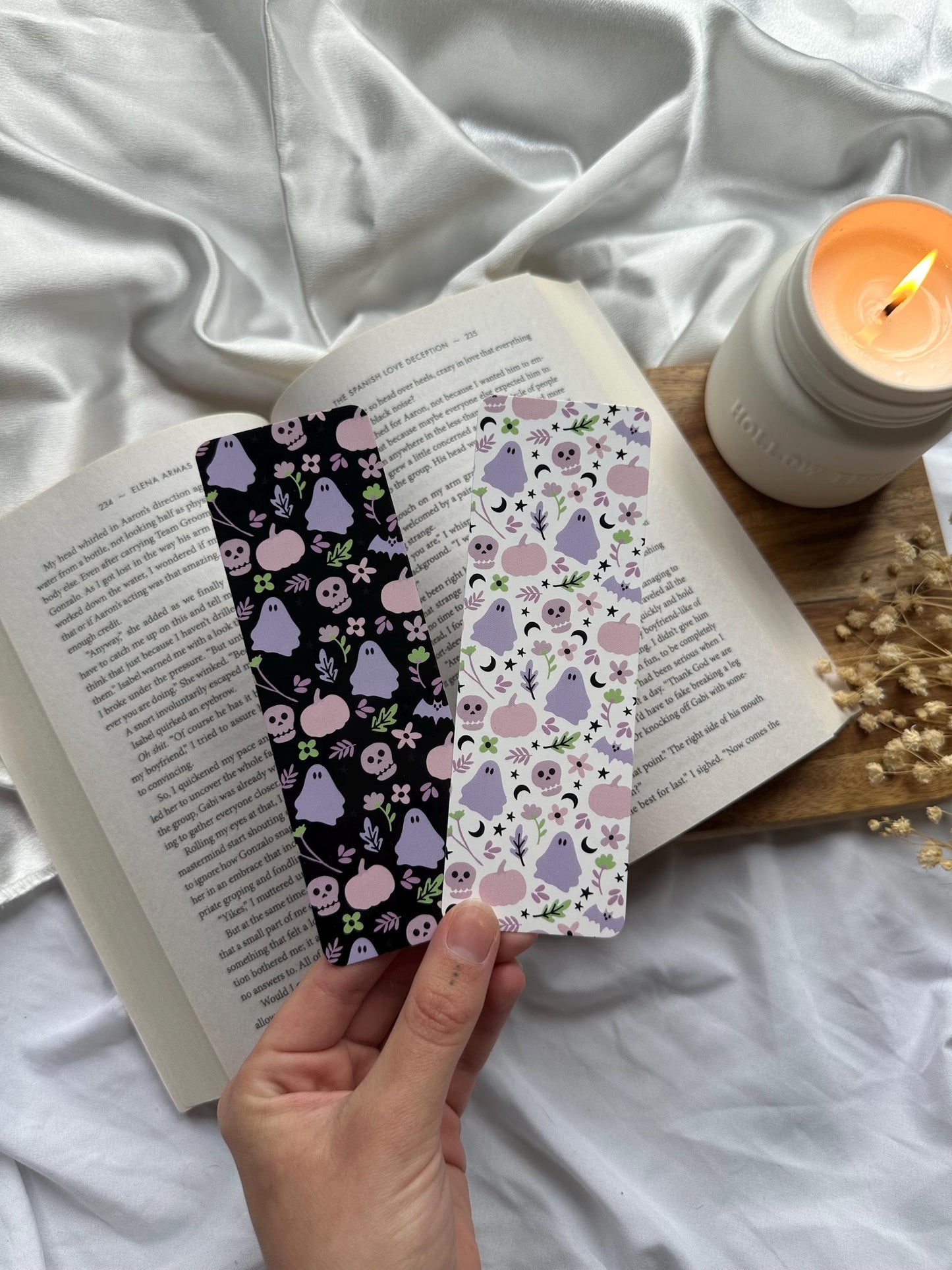 Pastel Ghosts and Pumpkin Pattern Bookmark