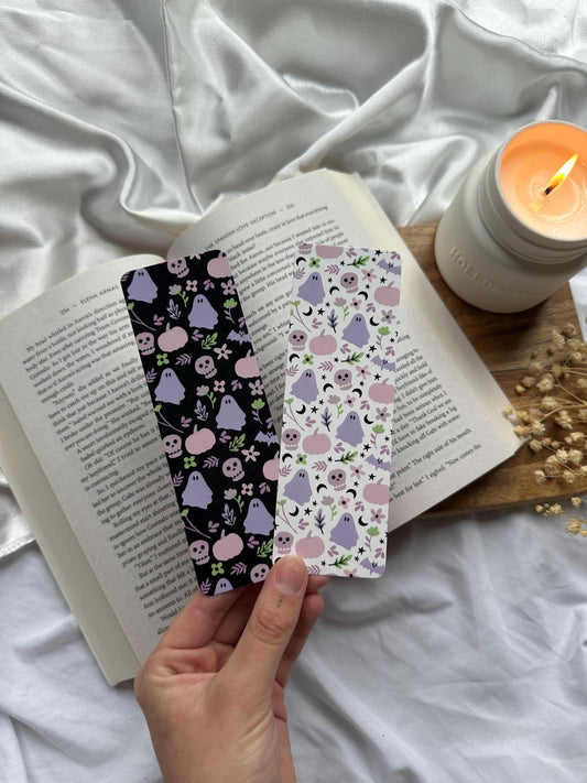 Pastel Ghosts and Pumpkin Pattern Bookmark