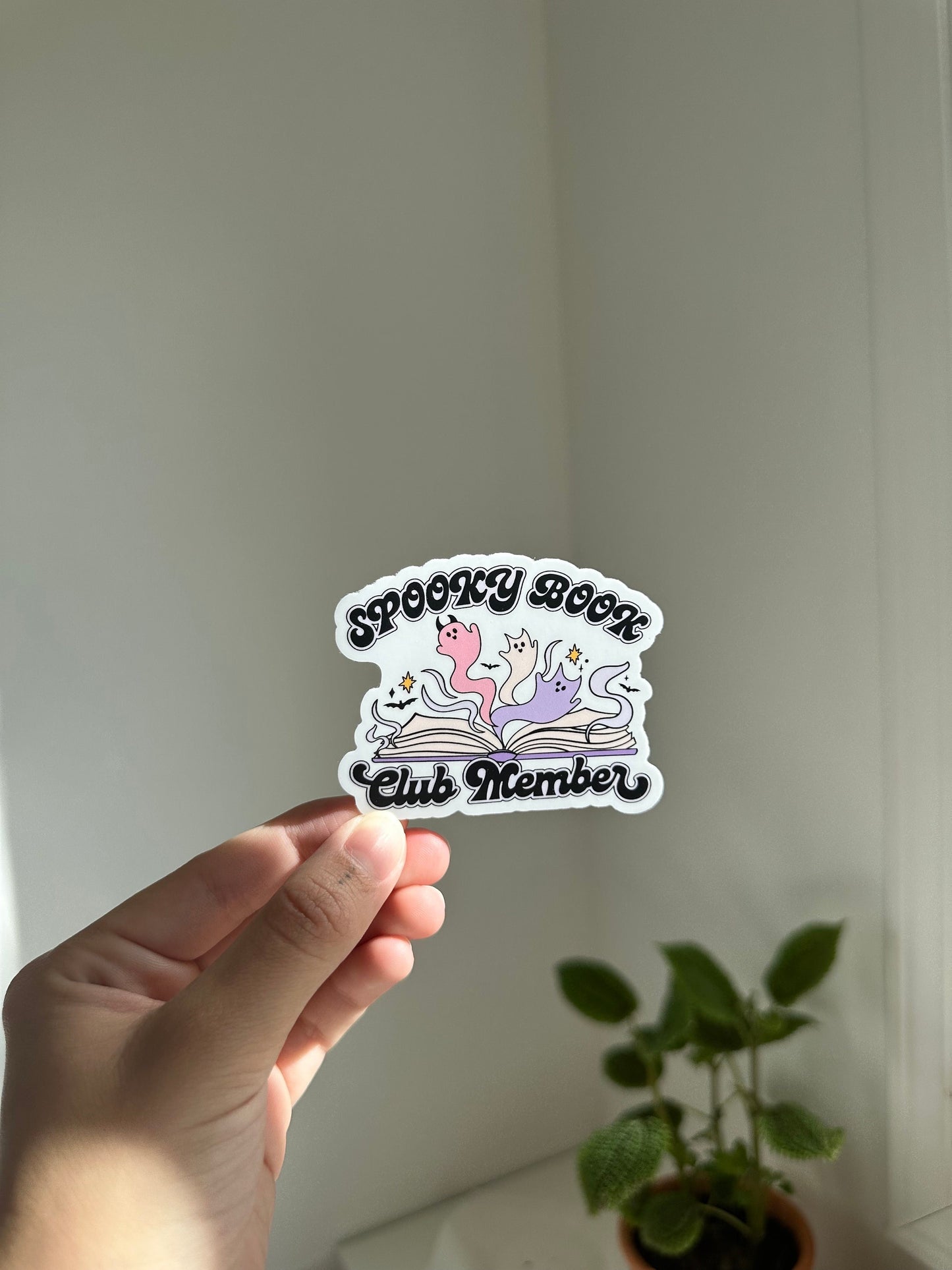 Spooky book club member ghostie sticker