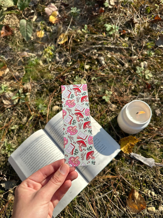 Mushrooms and Books Pattern Bookmark
