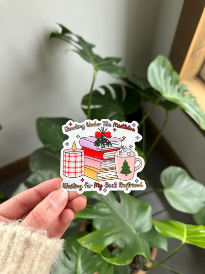 Reading Under The Mistletoe Book Stack Sticker