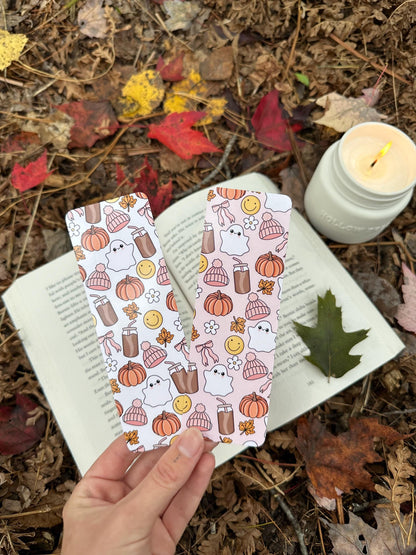 Cozy Autumn Pattern Bookmark Ghosts & Iced Coffee