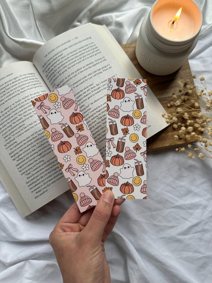 Cozy Autumn Pattern Bookmark Ghosts & Iced Coffee