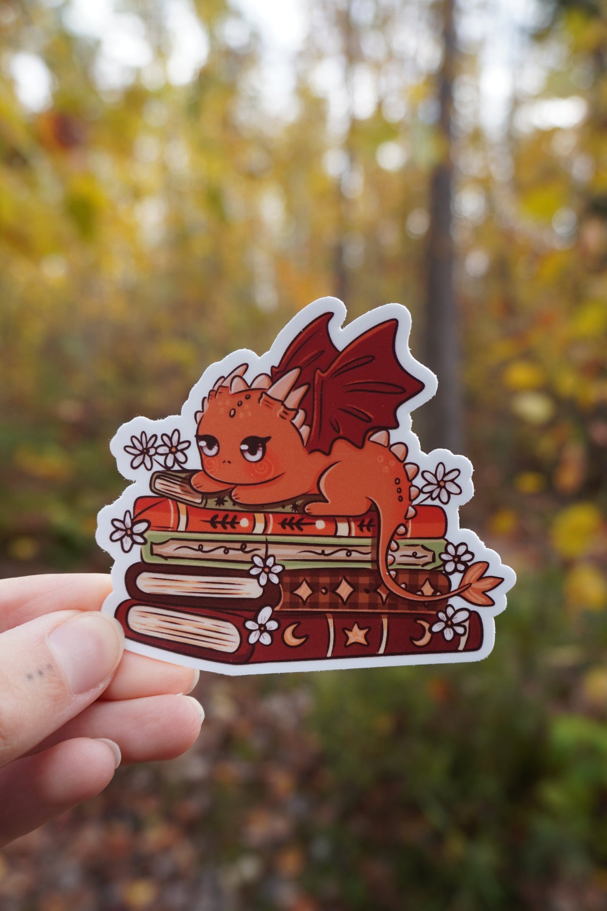 Fall Dragon Book Stack Sticker
