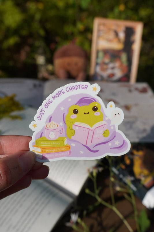 Just One More Chapter Frog Reading Sticker