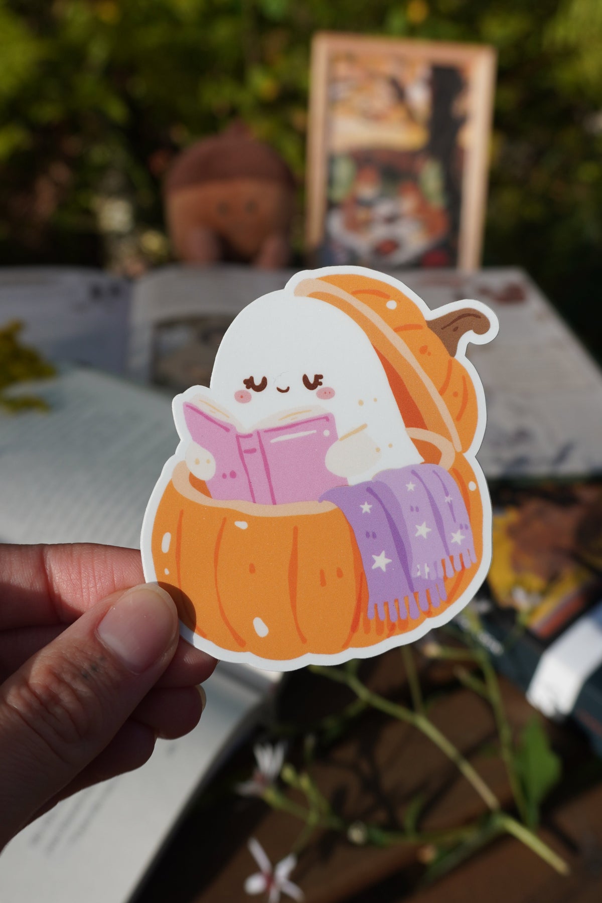 Ghost Reading in a Pumpkin Sticker