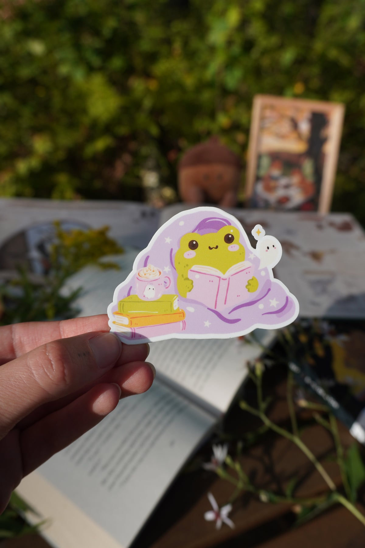 Just One More Chapter Frog Reading Sticker