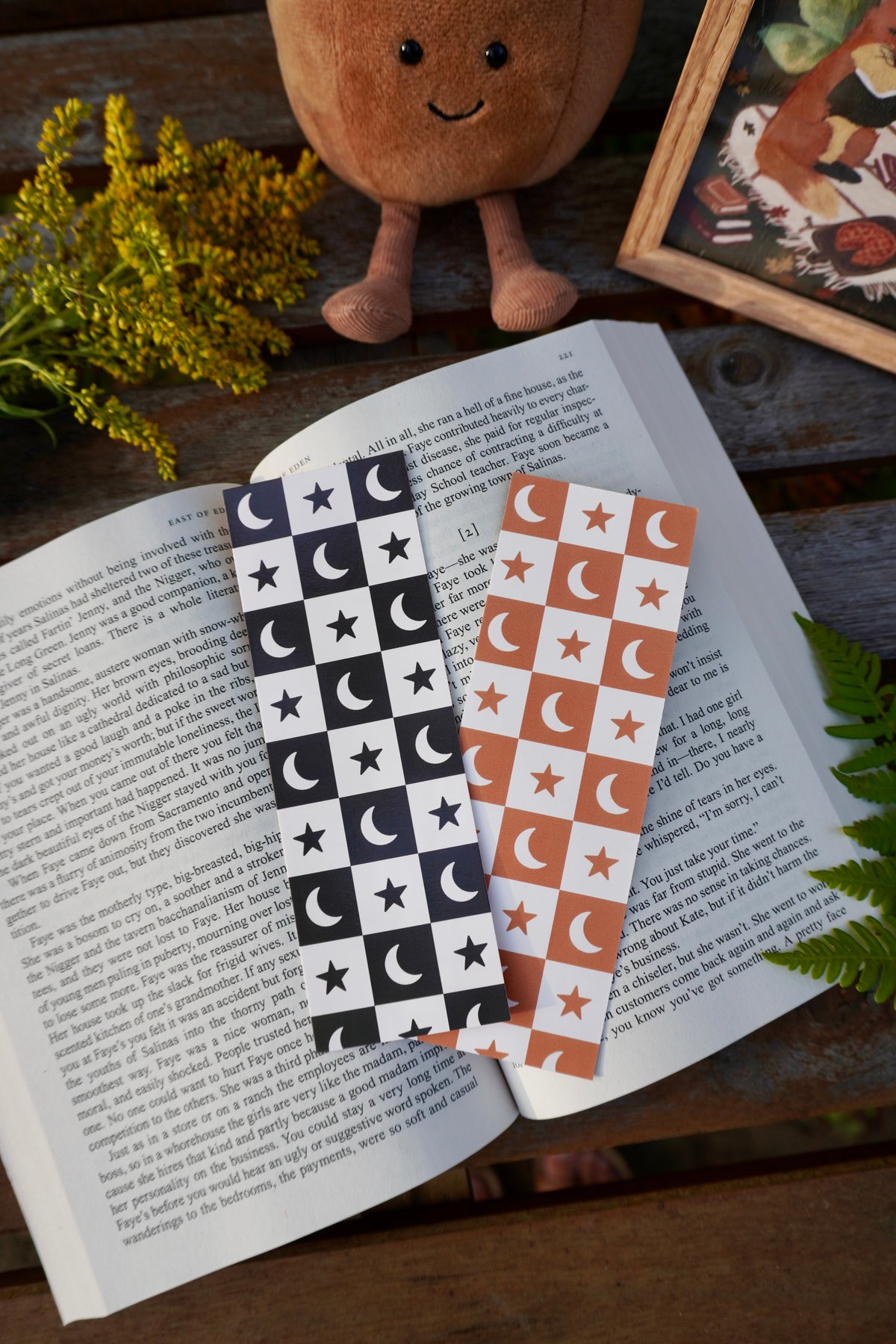 Stars and Moon Checkered Pattern Bookmark