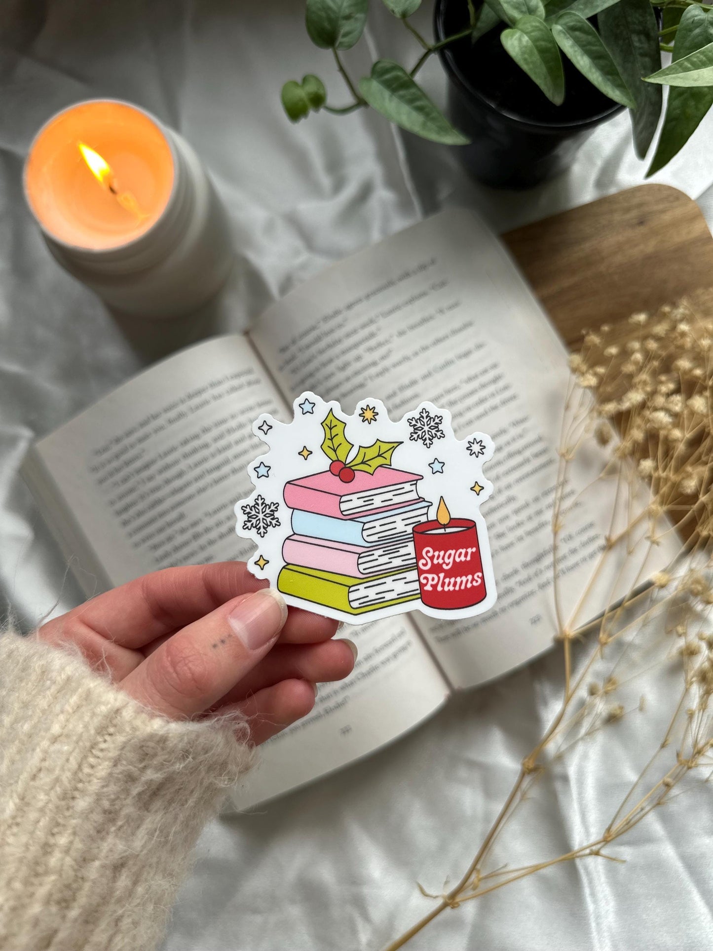 Sugar Plum Holiday Book Stack Sticker