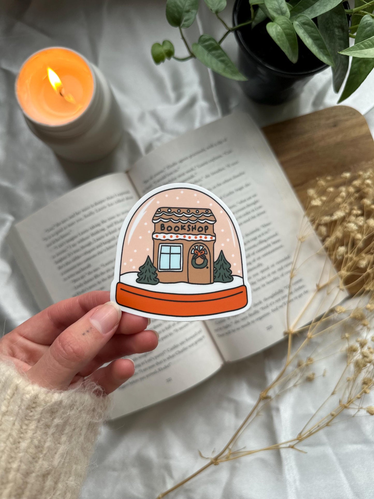 Holiday Bookshop Snow Globe Sticker