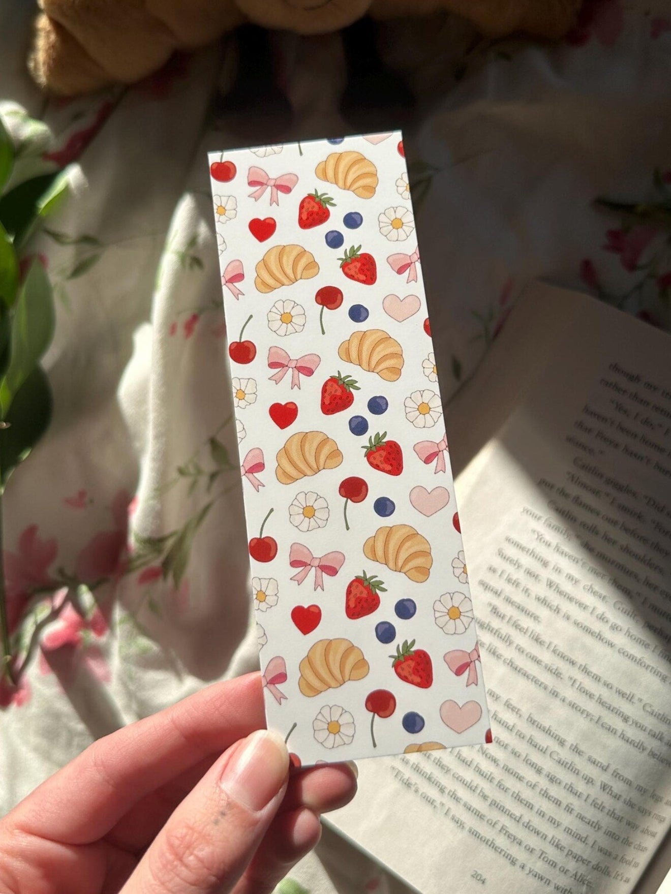 Coquette Picnic Croissant Pattern Bookmark