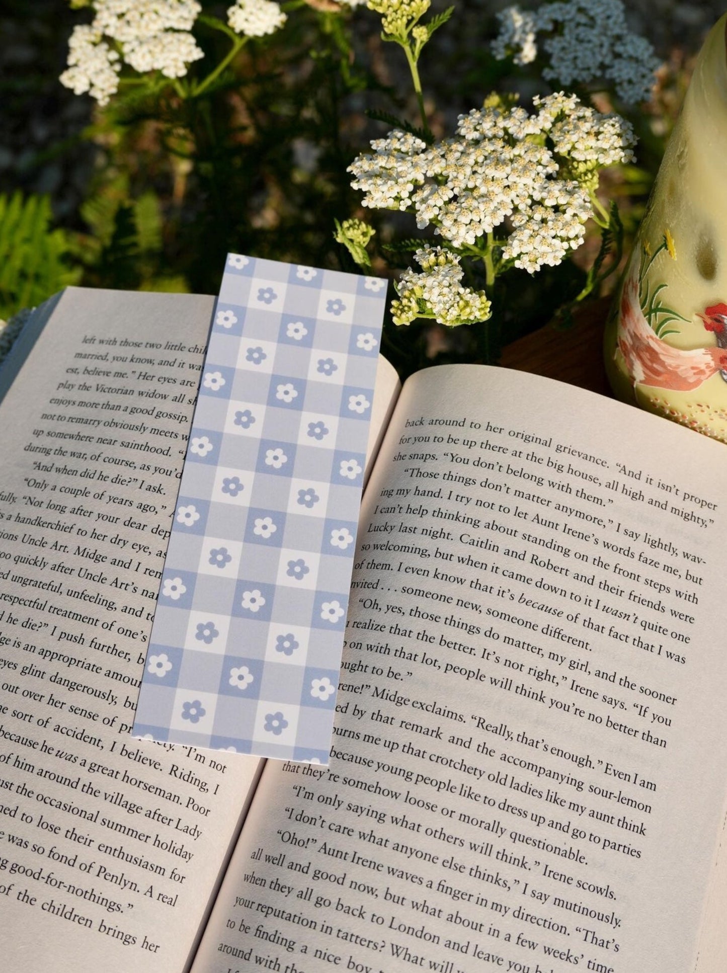 Blue Gingham Floral Bookmark
