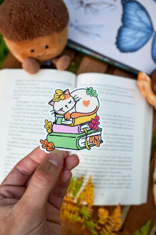 Sleeping Autumn Cat Bookstack Sticker