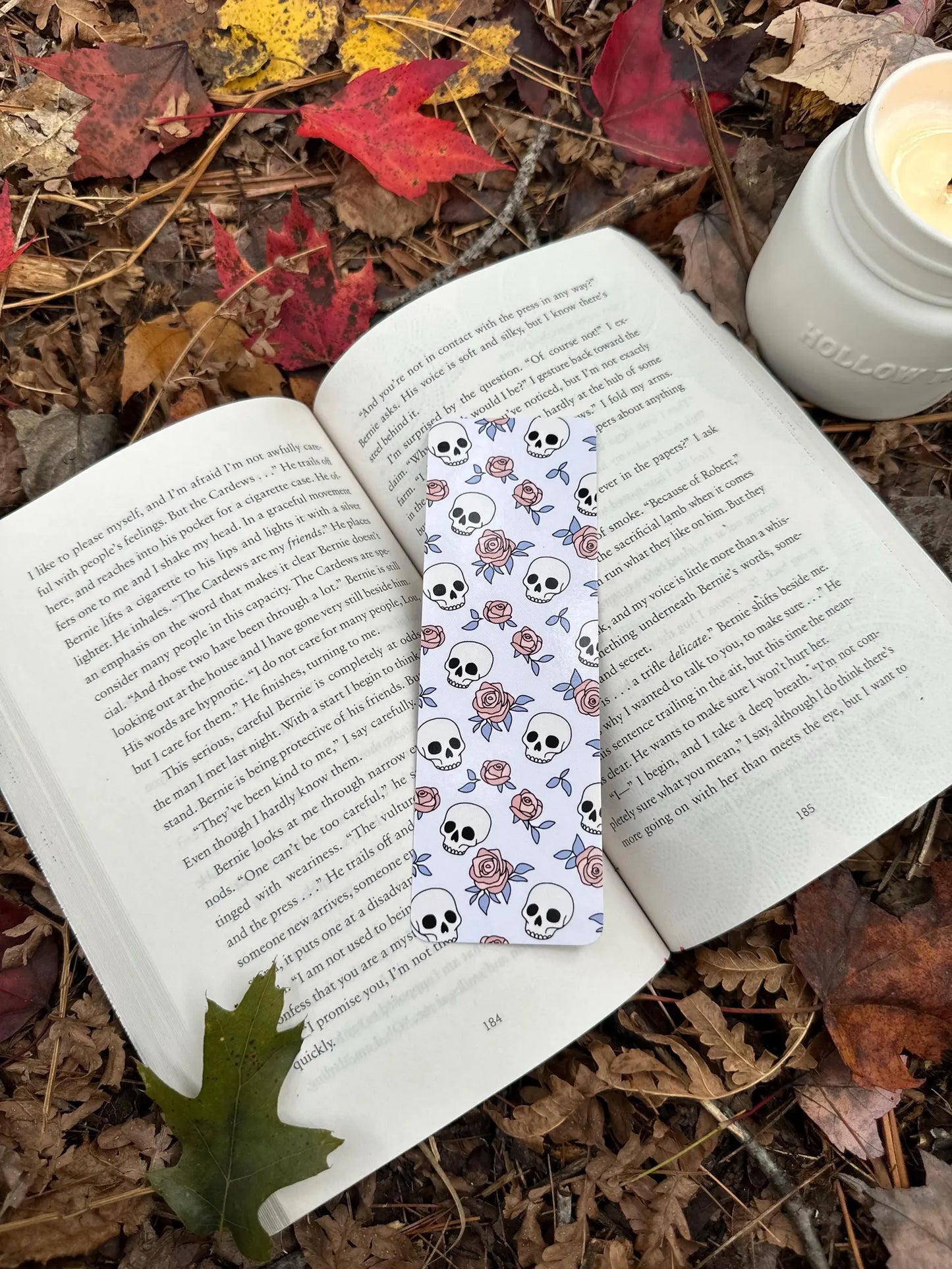 Thriller Books & Chill, Skulls and Roses Bookmark