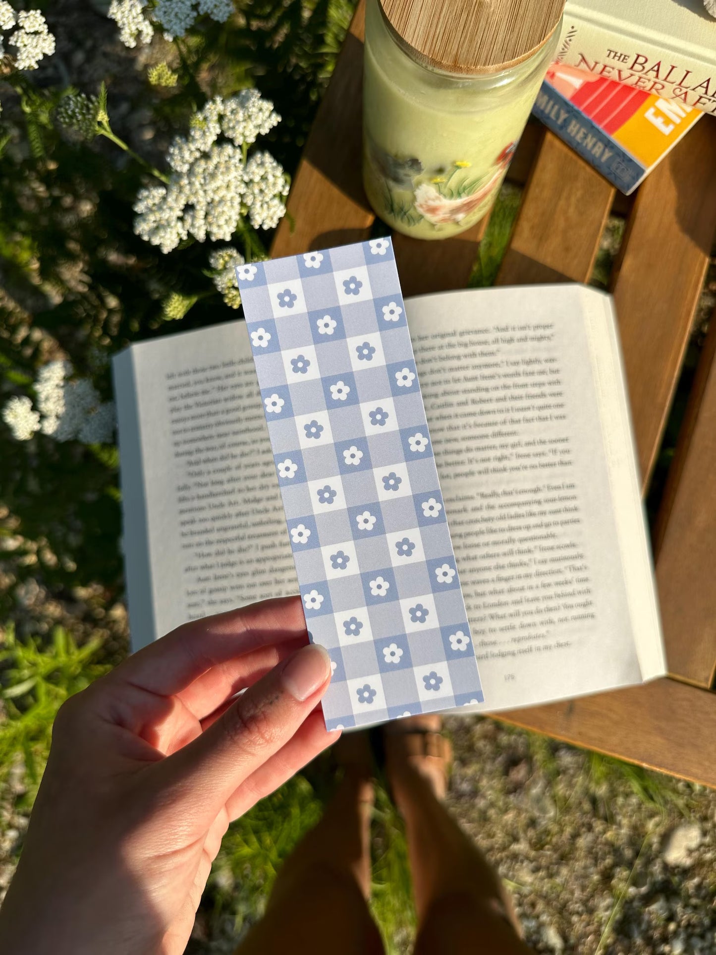 Blue Gingham Floral Bookmark