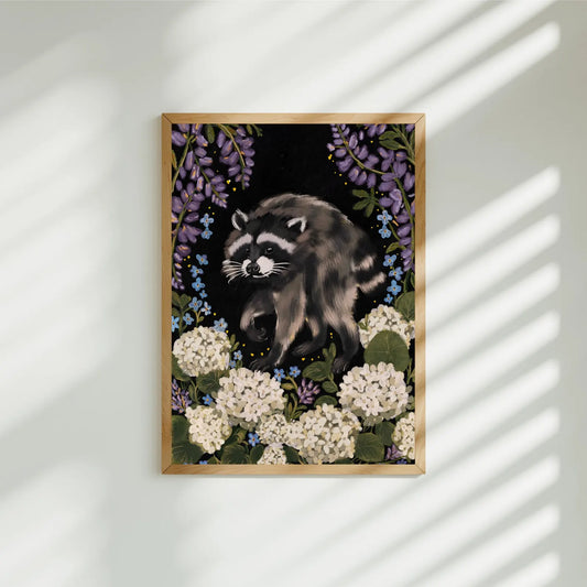 Jimothy the Raccoon Hydrangeas & Flowers Art Print