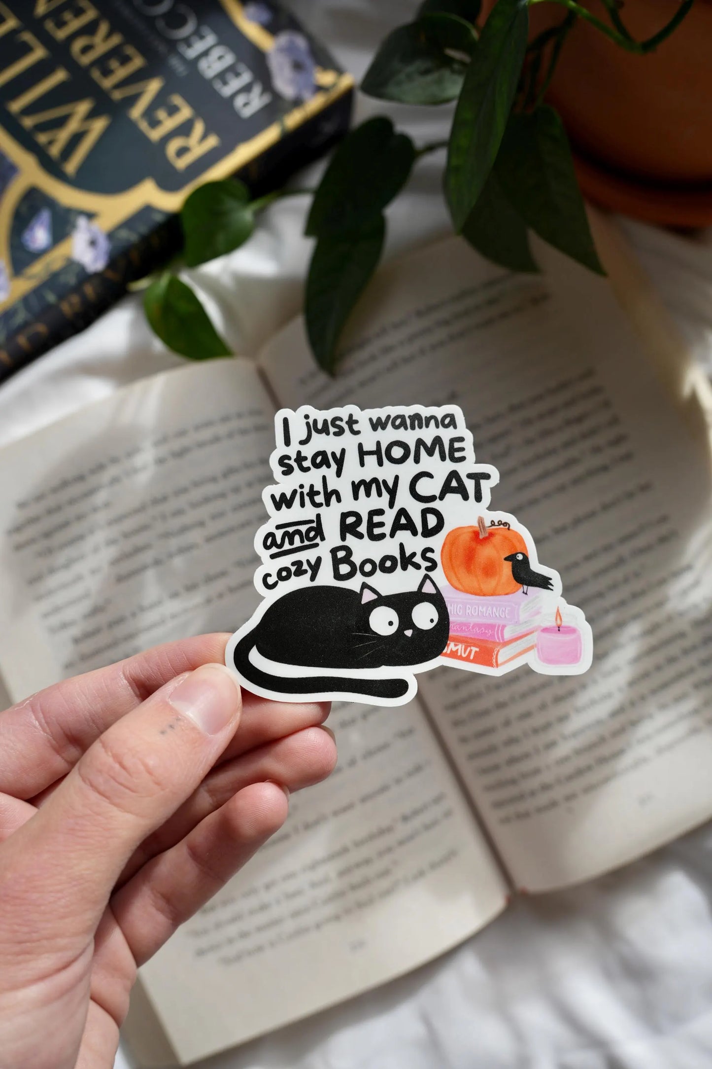 I just wanna stay home with my cat and read cozy books sticker