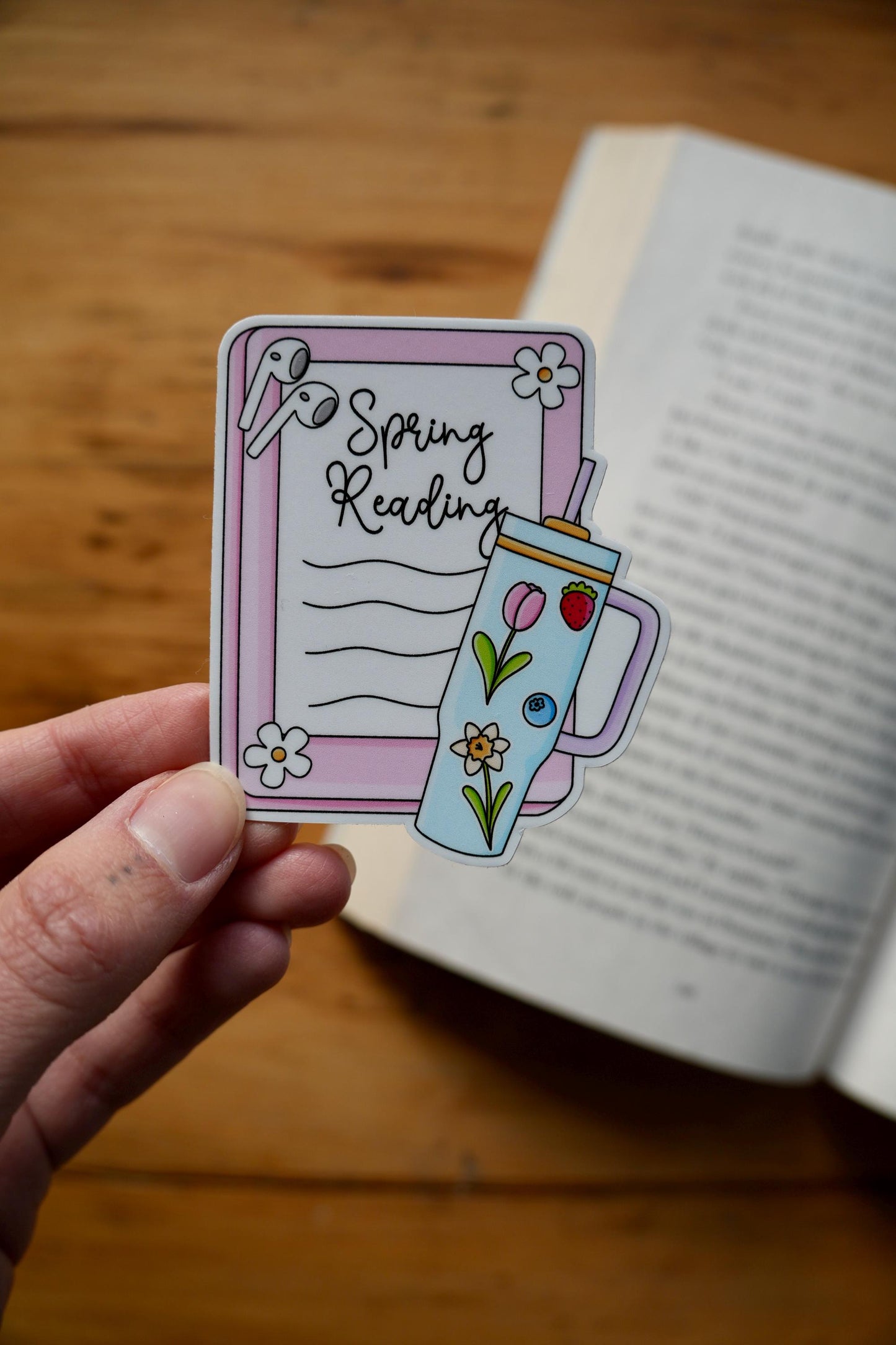 Spring Reading Kindle and Tumbler Sticker