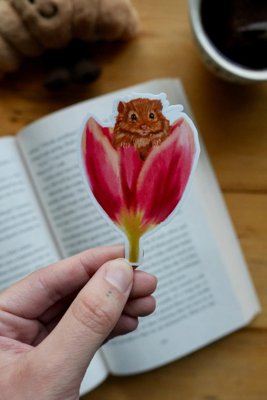 Harvest Mouse in a Tulip Sticker