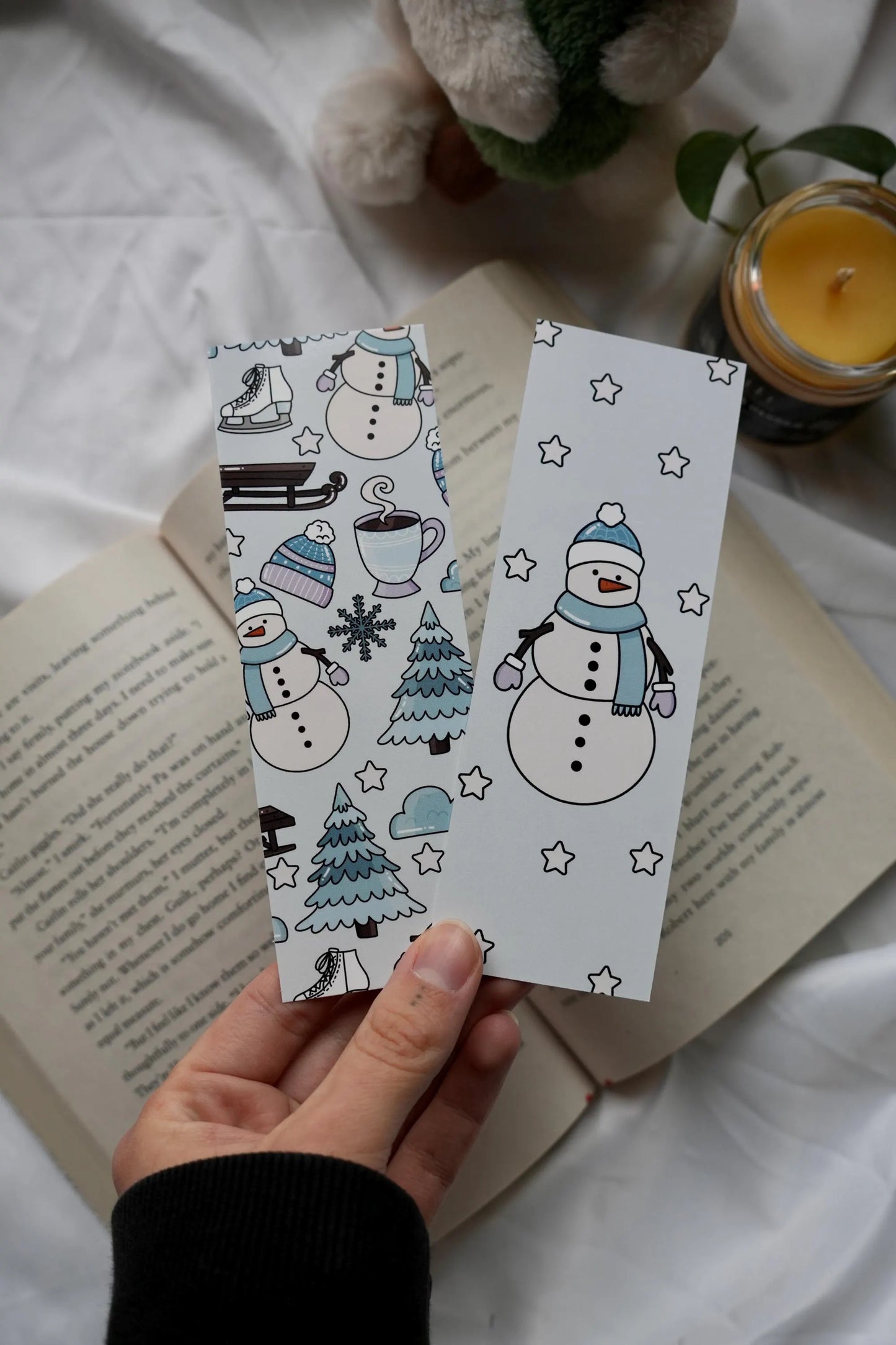 Blue Snowmen Winter Bookmark