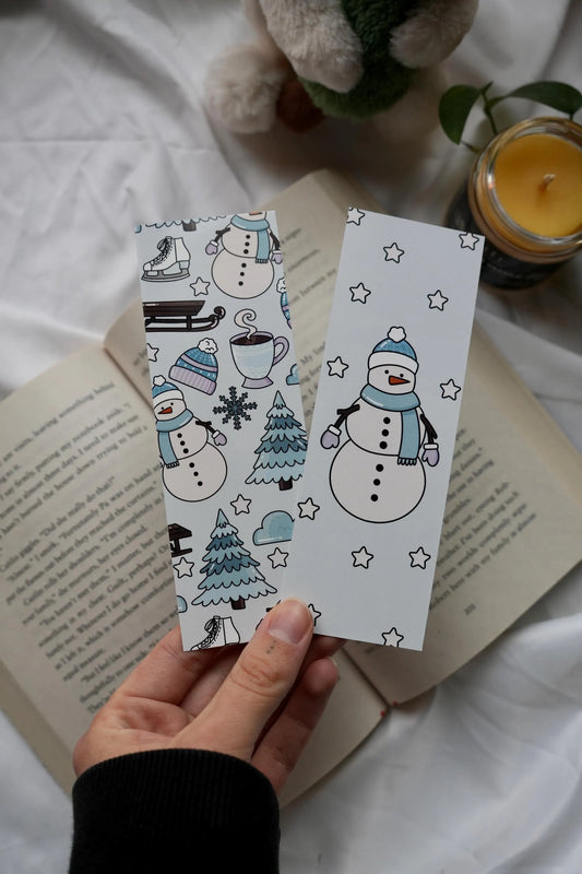 Blue Snowmen Winter Bookmark