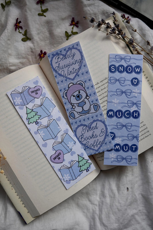 Winter Linen Bookmarks - Bear, Bows, Snowflakes