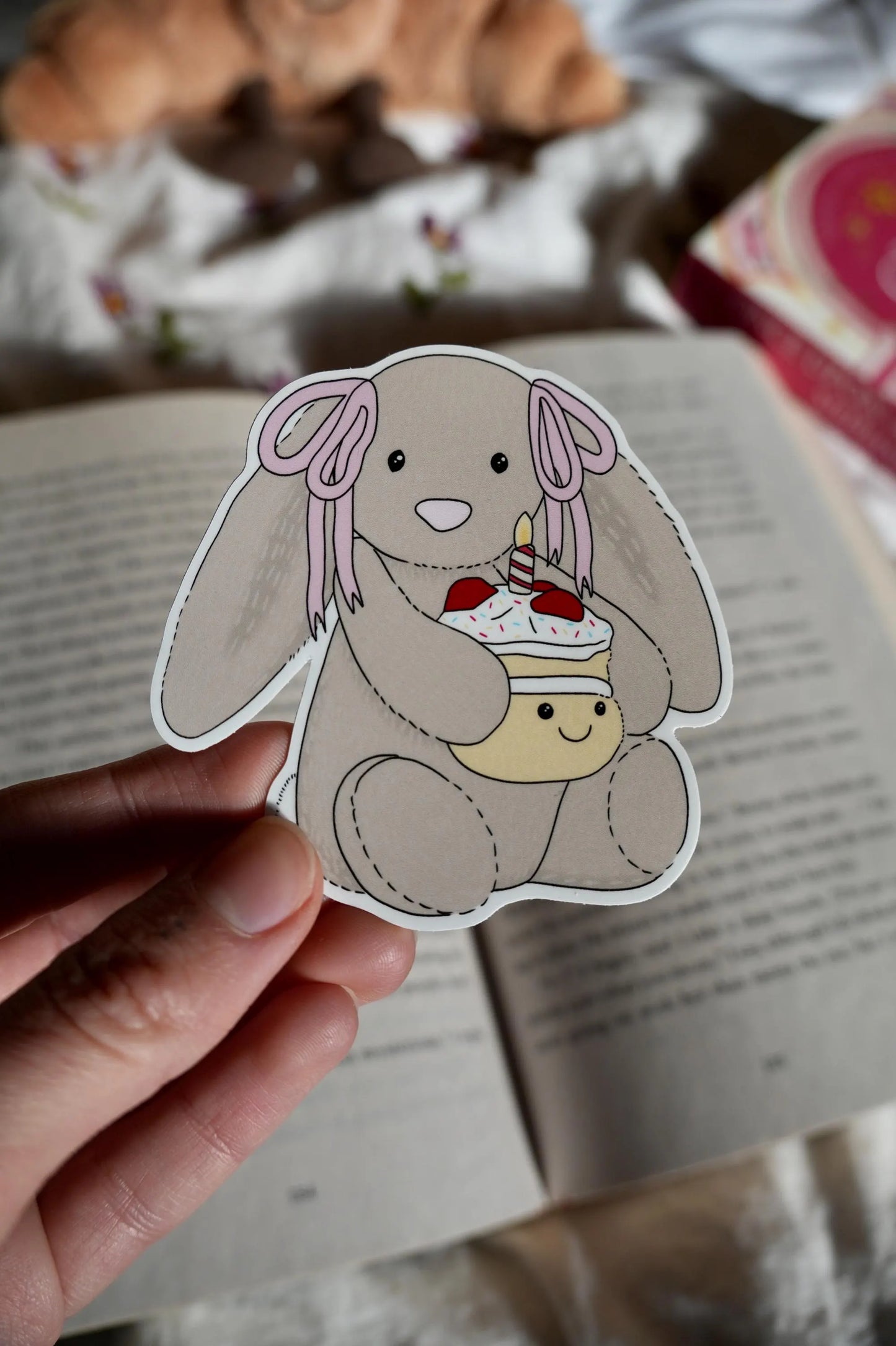 Bashful Bunny Holding Cupcake Sticker